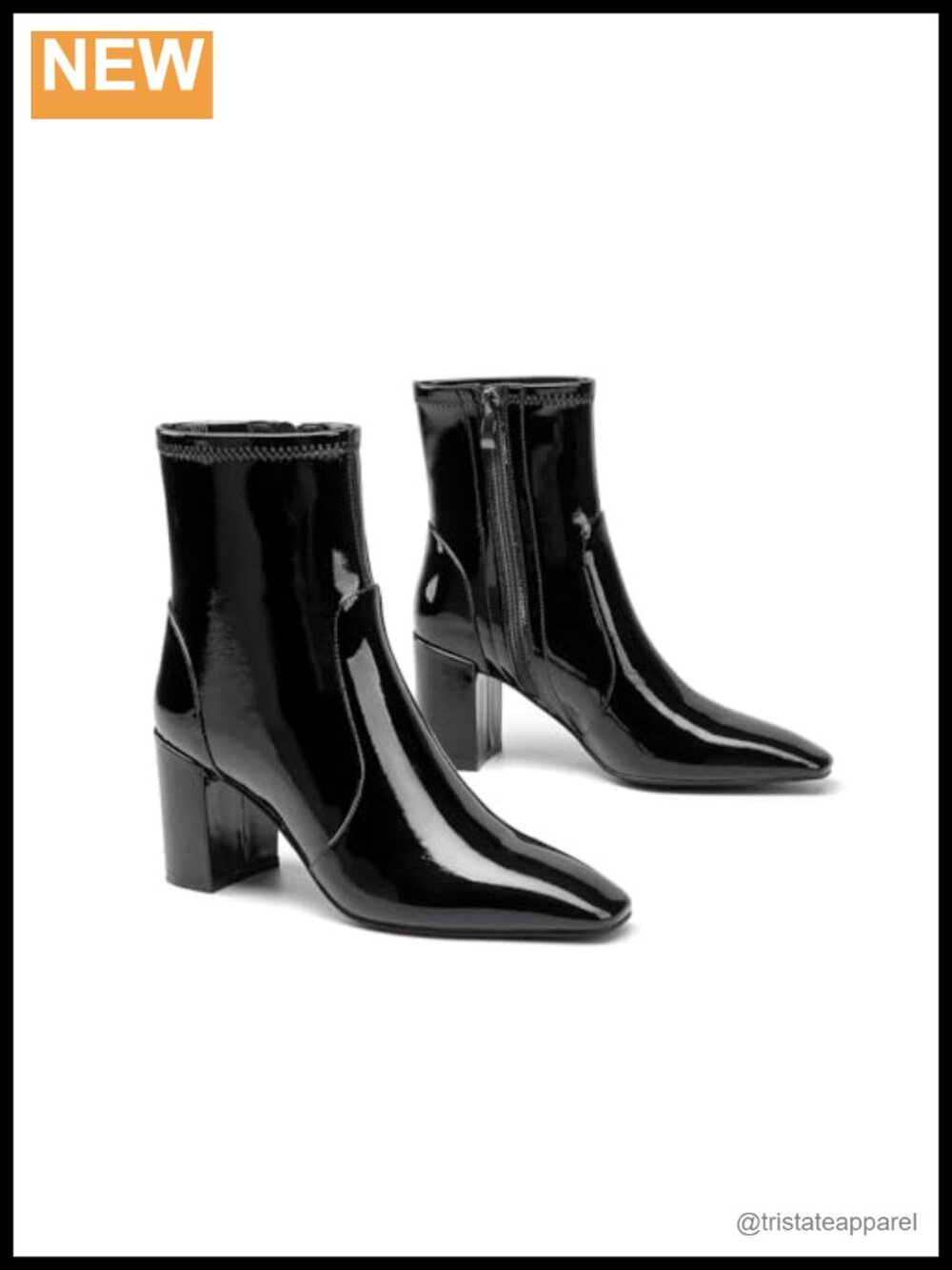 Patent Leather Chunky Heel Ankle Booties Square Toe Side Zip Women's Boots